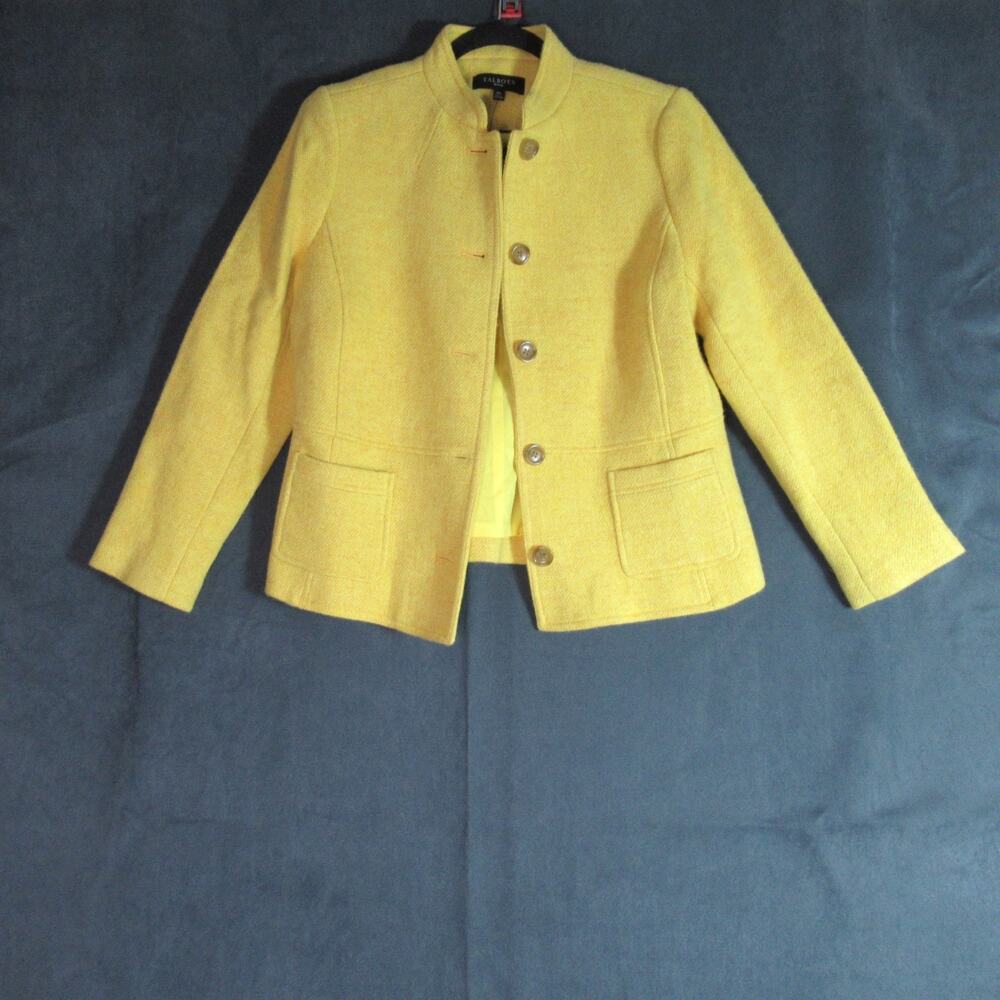 Talbots Blazer Womens 10P Yellow Wool Blend Mandarin Collar Jacket Office NWT